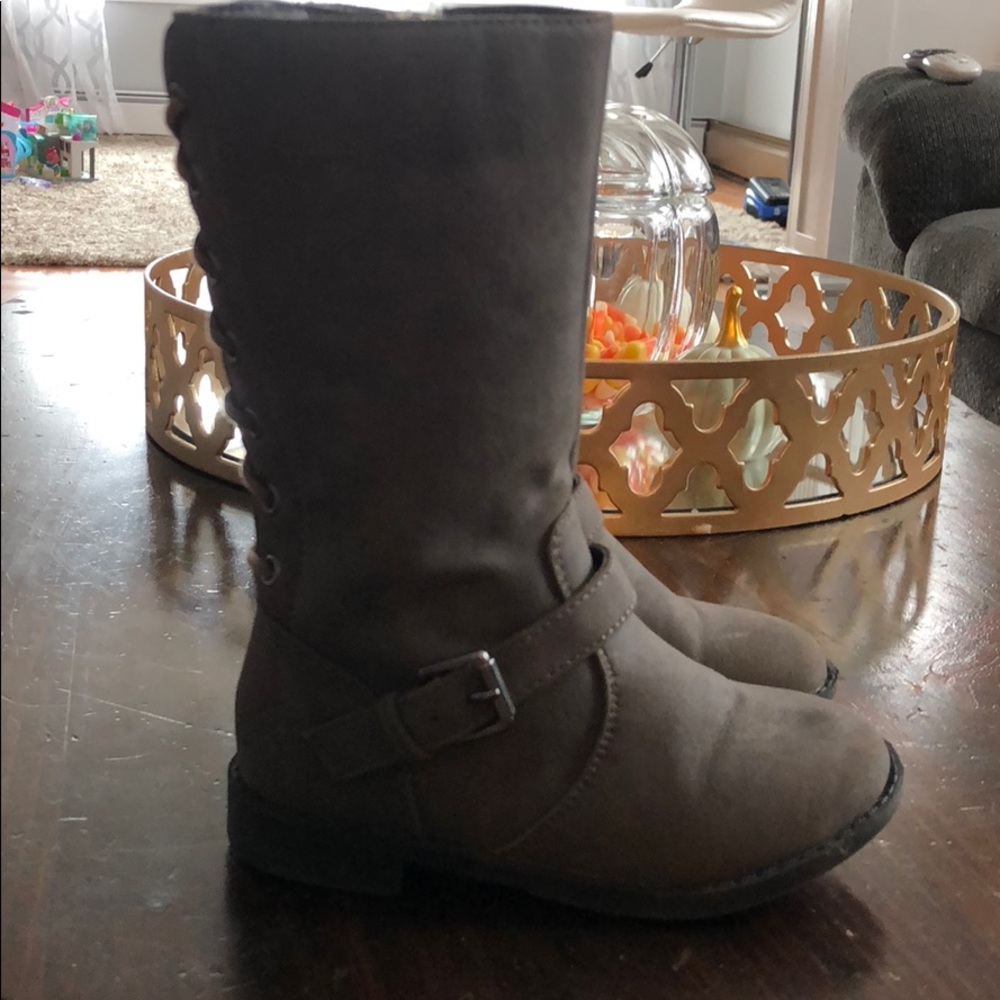 Grey riding boots